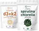 Micro ingredienti clorella Organica Spirulina 3000mg compresse & vitamina D3 5000iu + K2 100mcg Bundle 2 Pack | Muro di cellule celate, ricco di proteine vegane & clorofilla | Vitamine di sole essenziali