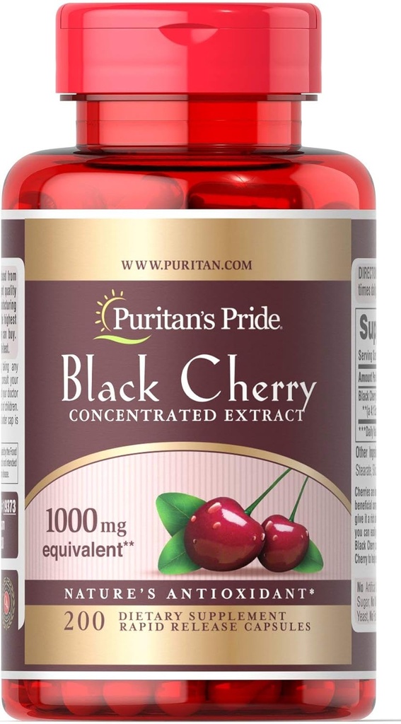 Puritans Pride Black Cherry 1000 mg Cápsulas, 200 Contagem