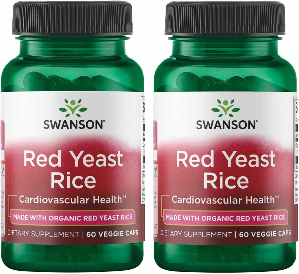 Swanson Gemaakt met Biologische Traditionele Rode Gist Rijst 600 Milligrammen 60 Veg Capsules (2 Pack)