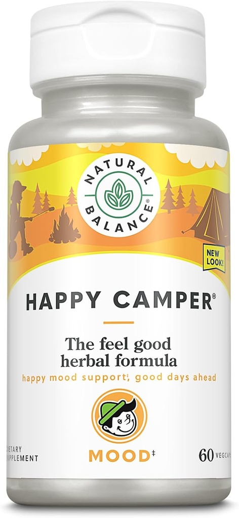 Natural Balance Happy Camper - Feel-Good Mood Support Supplement - Gotu Kola, Passion Flower, and Kava Kava Capsules - 60-Day Guarantee (30 Servings, 60 VegCaps)