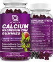 Calcium Magnesium Zink mit Vitamin D3 Beilage, hochabsorbierende Calciumgummis mit 300mg Magnesiumglycinat Unterstützung Knochen & Zähne, Muskel für Erwachsene und Jugendliche,Sugarfrei, Vegan - 60 Zähler
