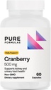 PureFormulas Cranberry 500 mg - Apoio a Kidney eo tracto urinario saúde - Suplemento antioxidante para a protección inmune ea saúde celular - pílulas Cranberry para mulleres e homes - Non-GMO - 60 cápsulas