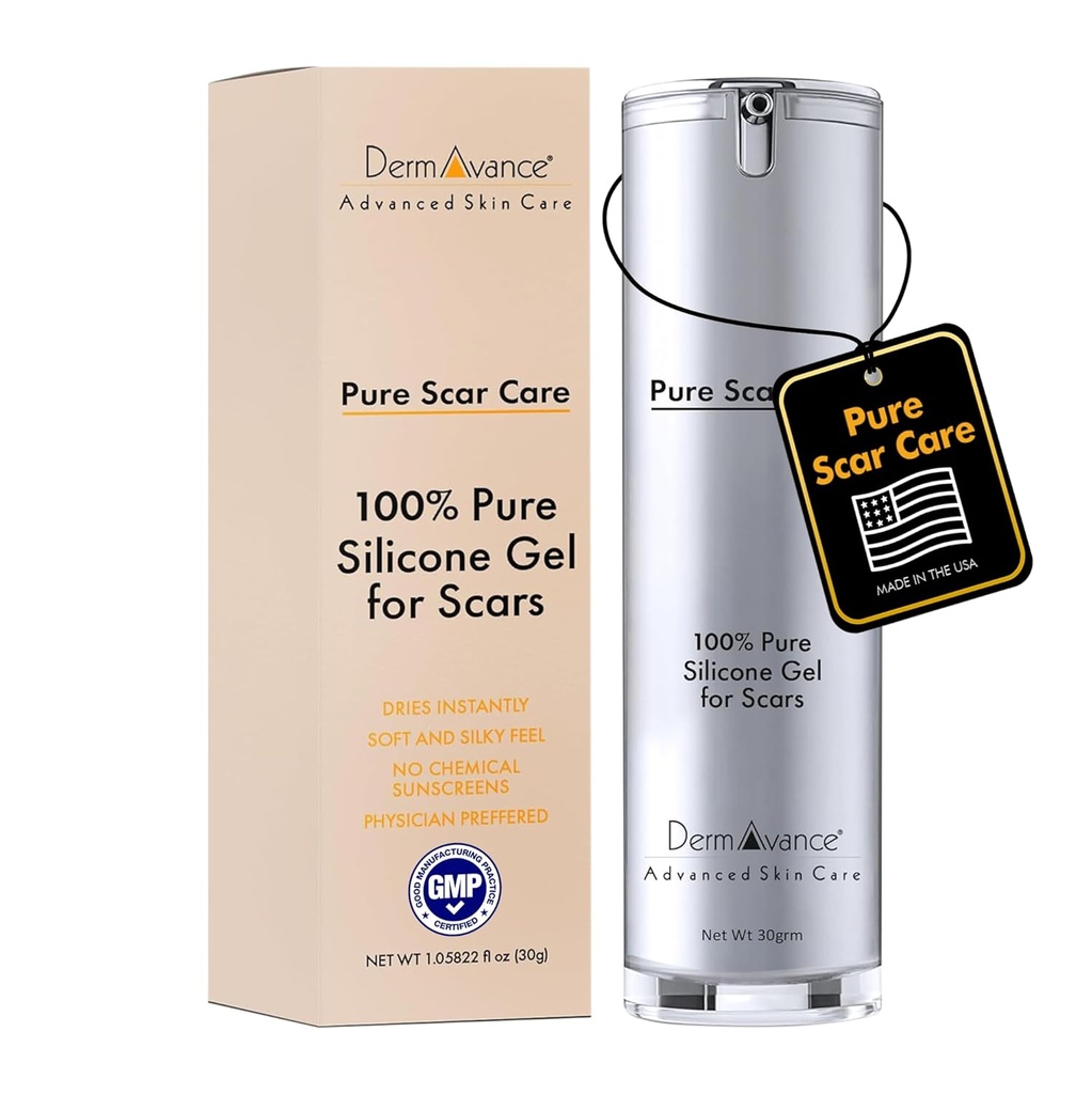 Pure Scar Care "Medical Grade Silicone Gel" for Surgical and Facial Marks - Silicone Cream for Effective Scar Management - 1.05822 fl oz (30g), Clear