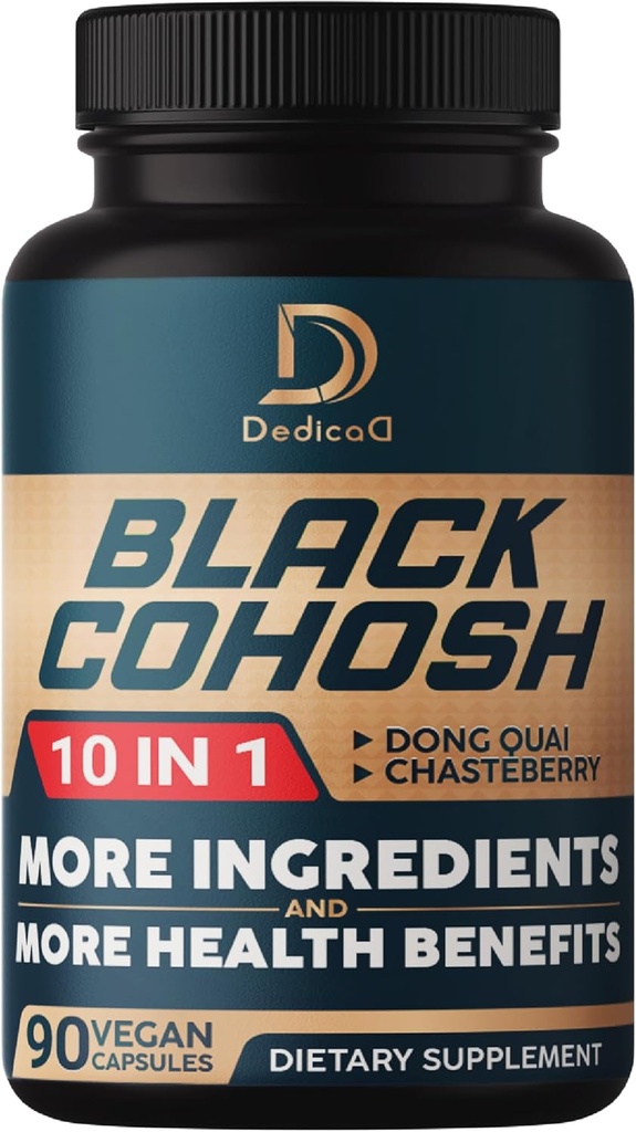 Black Cohosh Supliment - 3 luni pentru Menopause & Immune Health - Blend of 12 Potent Herb Include Dong Quai, Chasteberry, Wild Yam, Red Clover, Black Pepper & Altele - 90 Vegan Capsule