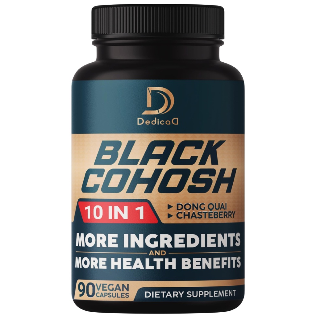 DEDICAD Black Cohosh Supplement - 3 Months for Menopause & Immune Health - Blend of 12 Potent Herb Includes Dong Quai, Chasteberry, Wild Yam, Red Clover, Black Pepper & Others - 90 Vegan Capsules