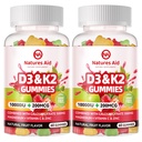 Natures aid Sugar-Free Vitamin D3 K2 Gummies with Calcium + K2 (MK-7), Magnesium Citrate, Vitamin C, Extra Strength - Ultimate Absorption for Bone Muscle Teeth Immune, Vegan - 120 Gummies