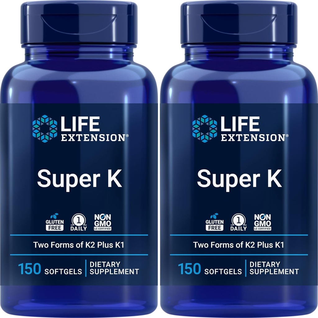 Extension de vie Super K, 150 Softgels (paquet de 2) avec des vitamines K et K2