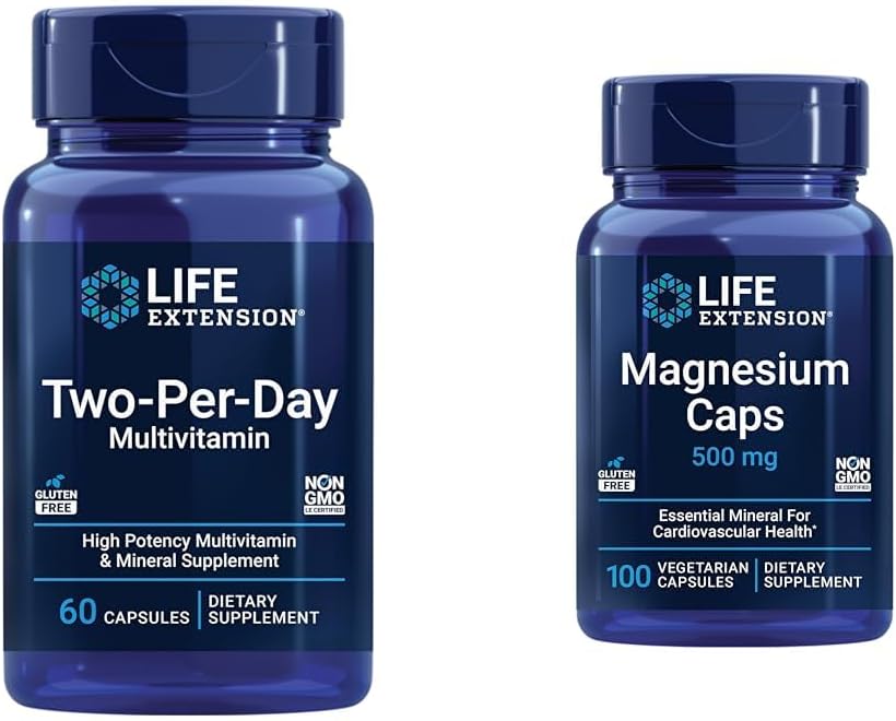 Life Extension Two Per-Day Multivitamiini vitamiineja C&D ja magnesium kapselit 500 mg sydän, aivot, luu, soluterveyden