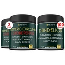 Herbpy Bundle 6in1 Dandelion Root Supplement 750mg/serving (100 Count 100 Servings) & 7in1 Turmeric Root 1510mg/serving (2pack60 for 60 Servings)
