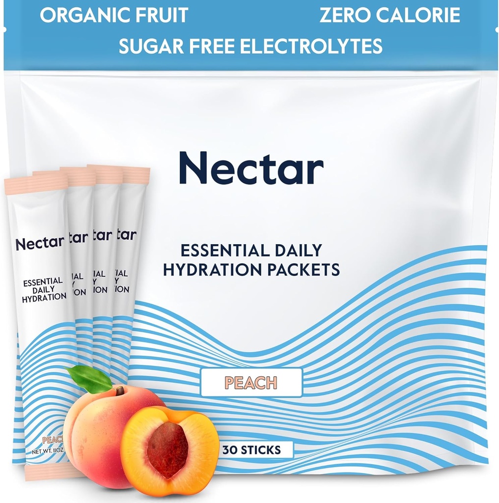 Nectar Hydration Packets - Electrolytes Powder Packets - Sugar Free ' 0 Calorie - Organic Fruit Liquid Daily IV Electrolytes Powder for Dehydration Relief ' Rapid Rehydration (Peach 30 Pack)