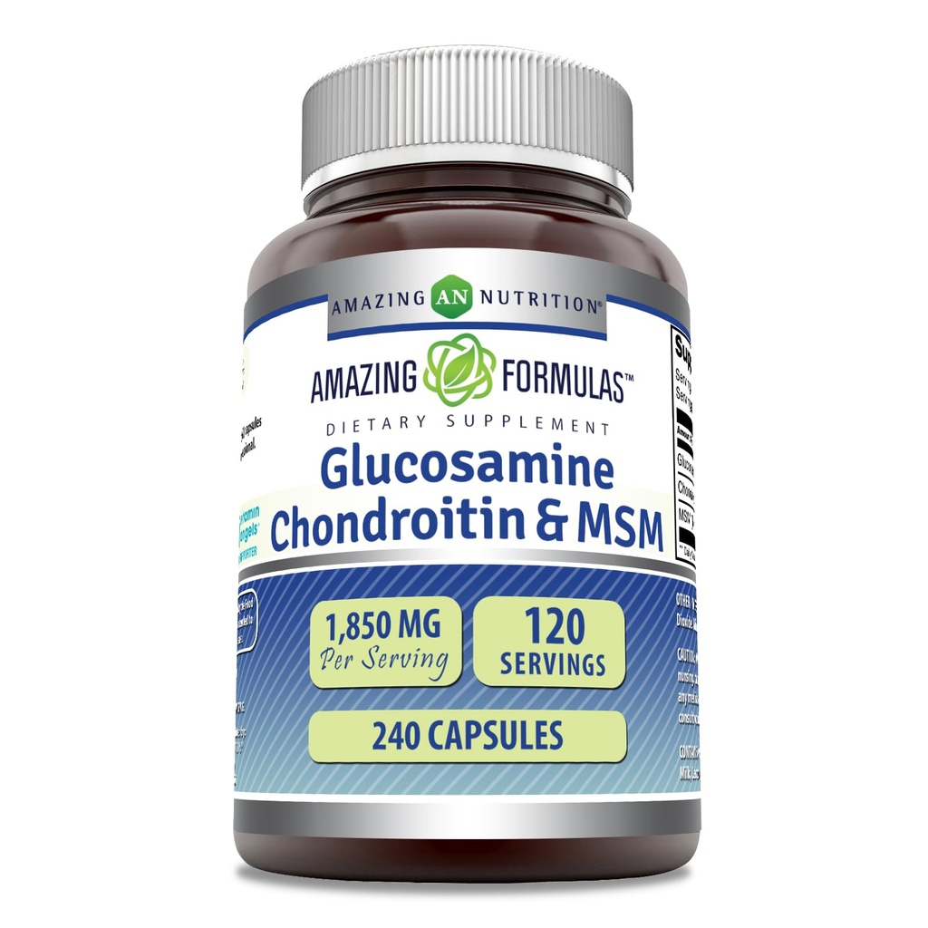 Amazing Formulas Glucosamine Chondroitin & MSM Supplement | 1850 Mg per Serving | 240 Capsules | Non-GMO | Gluten-Free | Made in USA