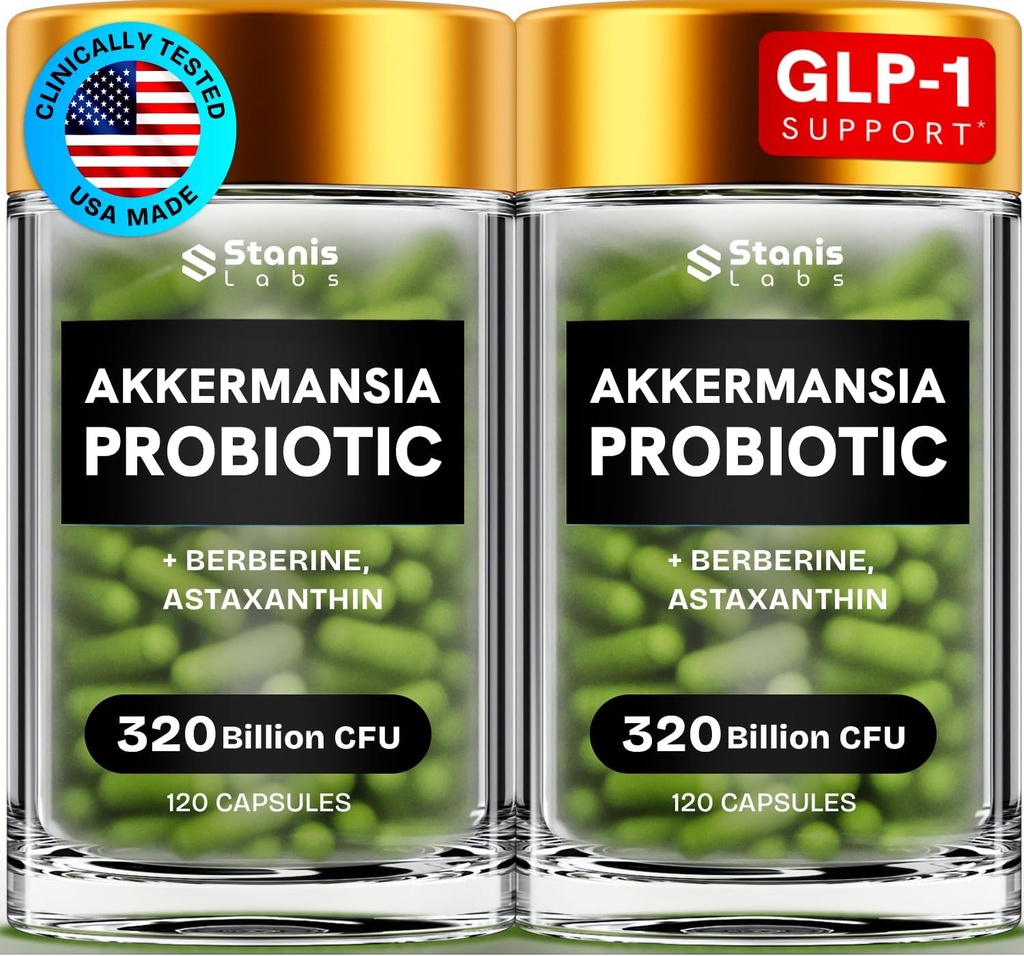 Akkkermansia Muciniphila Probiotikoak 320 Billion CFU| GLP-1 Probiotikoak eta aurrebiotikoak | Akermansia Probiotikoak gut osasunerako | Inulin Prebiotikoak Zuntz kapsulak Astaxanthin & Berberine & Chromium 240 zenbaketa
