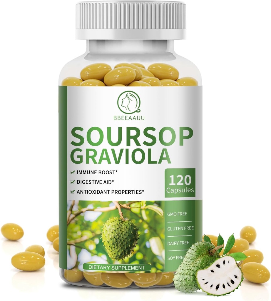 Soursop Graviola Capsules with Kelp, для регенерації клітин, підвищення імунітету, дайвінг-підтримка, антиоксидантні властивості, клейковини Free, Non GMO, Vegan, 120 графів