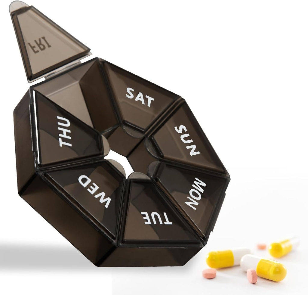 7-Day Big Pill - Trường hợp hộp thuốc cho du lịch - Phân phối dầu cá, bổ trợ, vitamin, thuốc lắc (Black)