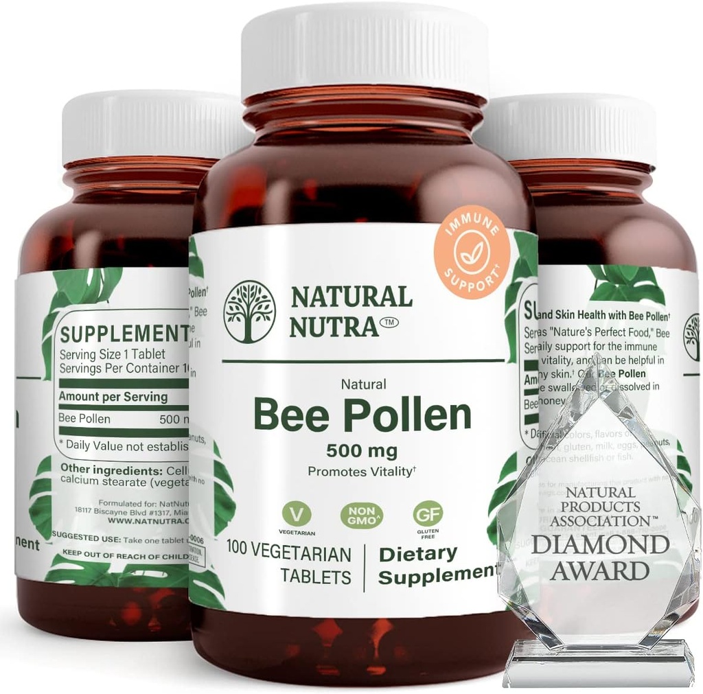 Naturlig Nutra Bee Pollen 500 mg, hjælper med at fremme Vitality og immunsystemet, forbedrer den samlede sundhed, hjælper med at forbedre krop Stamina, 100 tabletter
