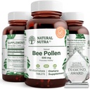 Natural Nutra Bee Pollen 500 mq, Vitality və Immune Sistemini təşviq etmək, Ümumi Sağlamlıq inkişaf, Body Stamina, 100 Tablets