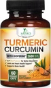 Turmeric Curcumin supplement 2600mg - 95% Curcuminoids with Organic Turmeric " BioPerine Black Pepper Extract for Best Absorption, Natural Vegan Joint Support, Non-GMO, Bottled in USA - 60 Capsules