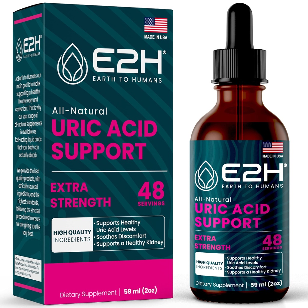 E2H Uric Acid Support Supplement - Tart Cherry and Devil’s Claw - Supports Uric Acid Health and Kidney Function Non-GMO - Vegan - 2 Fl Oz