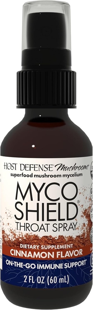 Host Defense MycoShield Throat Spray - Immune Health Support - Συμπλήρωμα μανιταριών διατροφής με Chaga, Reishi, Turkey Tail & More - On-The-Go Immune Support - Cinnamon Flavor, 2 fl oz (142 Servings)*