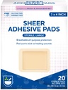 Rite Aid Sheer Adhesive Bandages with Sterile Non Stick Pad, 3" x 4" - 20 Count | Wound Care/First Aid Supplies | Bandage Wrap | 피부 붕대용 의료 테이프
