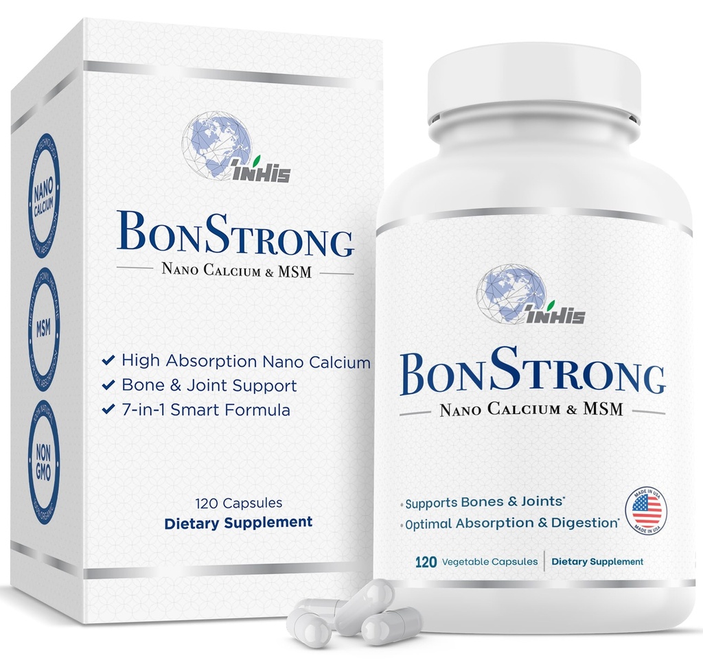 Nano Calcium Supplement with MSM – 7-in-1 Bone Support Formula with Vitamin D3, K1, Magnesium & Zinc – Made in USA – 120 Capsules