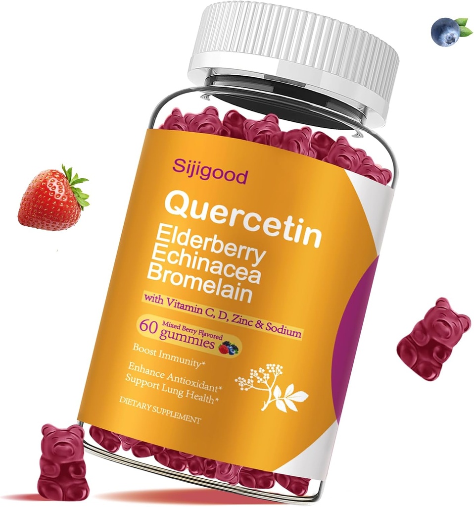 Quercetin Gummys 配有 Bromelain, 长老莓, Echinacea, 维生素 C D 锌 - 免疫系统支持 60 纯 Quercetin Gummys 儿童与成年人
