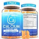 Calcium Gummies 600mg - Calcium Supplement for Women, Ocean Algae Calcium | Vitamin D3, K2, Magnesium | for Bone Strength, Muscle & Immnue | Sustainably Sourced Algae Calcium, 70+ Mineral, Vegan,2PACK