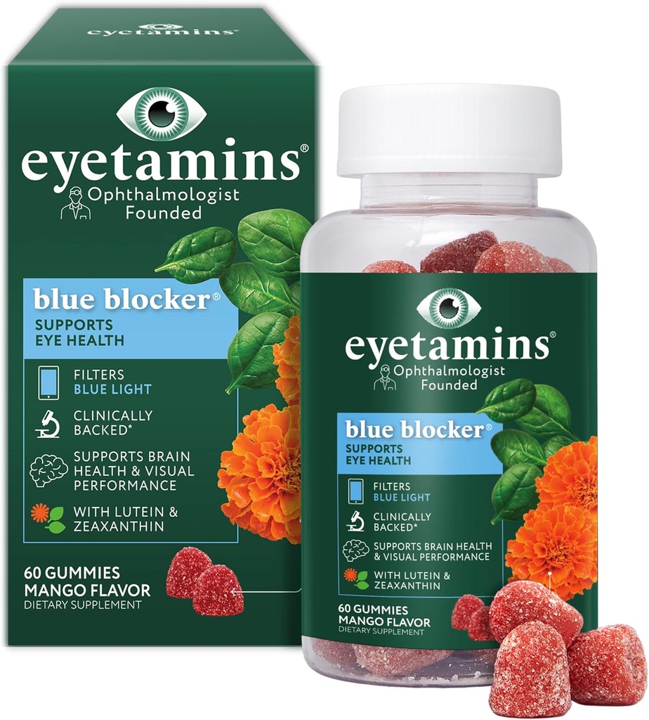 Eyetamins Blue Blocker® Eye Health - 60 Lutein Gummis - Ophthalmologist-Developed - Support Vision, Filter Blue Light & Help Eye Strain - Fördert Schlaf, Fokus Eyesight – Vegan & Non-GMO Formel