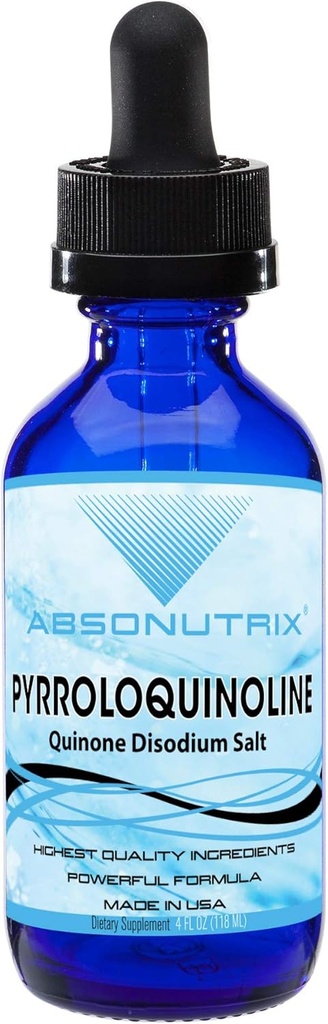Absonutrix Pyrrolochinoline Quinone Dinatriumzout 20mg, 4 Fl Oz Fles, 200 Servers, Hoge Biobeschikbaarheid, Snelle Absorptie, Derde-partij Getest, GMP-Gecertificeerd, Niet-GMO, Cruelty-Free, Made in USA
