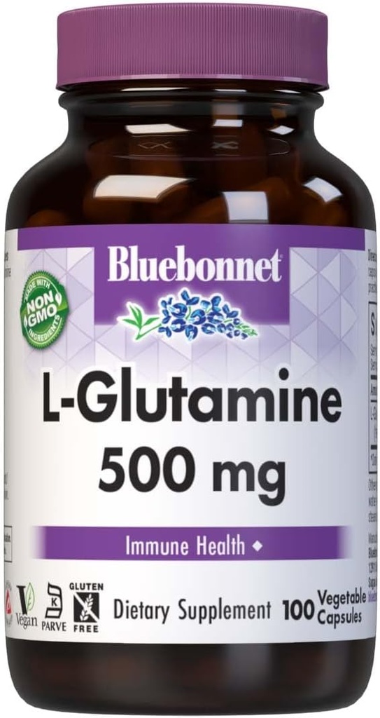 Bluebonnet 营养 L-Glutamine 500mg, 支持 Imune 函数 *, 氮迁移器 *, 无豆, 无胶, 非GMO, Kosher 认证, Vegan, 100 蔬菜罐头, 100 服务器