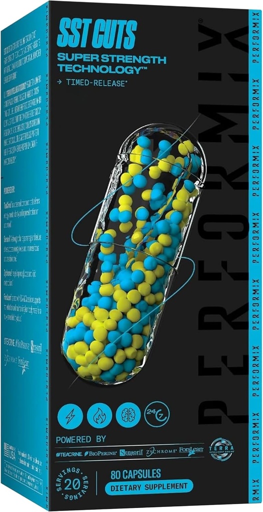 PERFORMIX SST Cuts Super Strength Technology - Energy, Focus & Mood - Nootropic, Caffeine, Zychrome & Teacrine - Doplnok pre cvičenie pre mužov a ženy - 80 Servisov