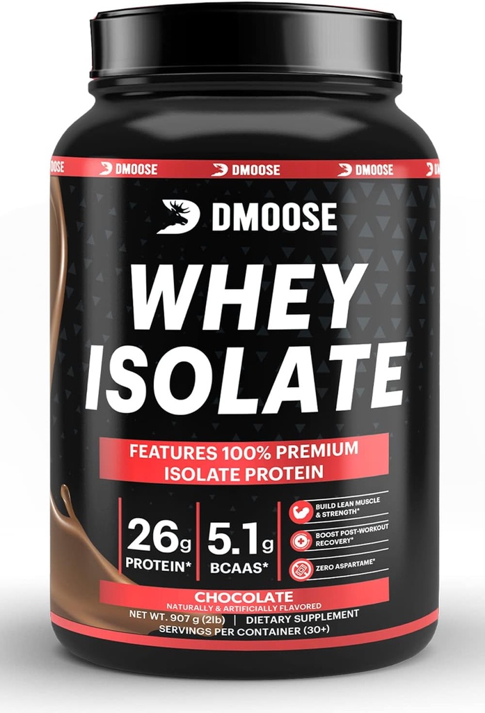DMoose Whey Isolate Protein Powder I 26 g Protein I 5.1g BCAAs I Gluten Free I pomaga vzdrževati mišično maso in zmanjšati čas regeneracije I Čokolada in Vanilla I 30 Servisi