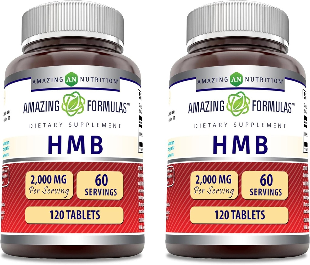 Fórmulas surpreendentes HMB 2000mg por serviço 120 Comprimidos Suplemento □ Não-GMO □ Gluten Free □ Made in USA (2 Pack)