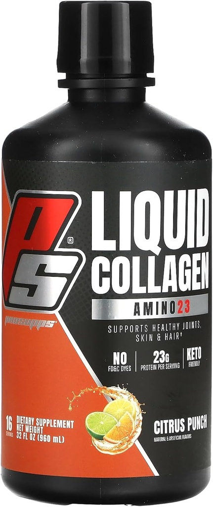 PROSUPPS Amino23 Liquid Collagen Shots, Citrus Punch - Collagen Peptide Post Workout Supplement Unterstützt gesundes Altern, Gelenke, Haut und Haar - Glutenfrei & Zero Sugar - 16 Servierungen