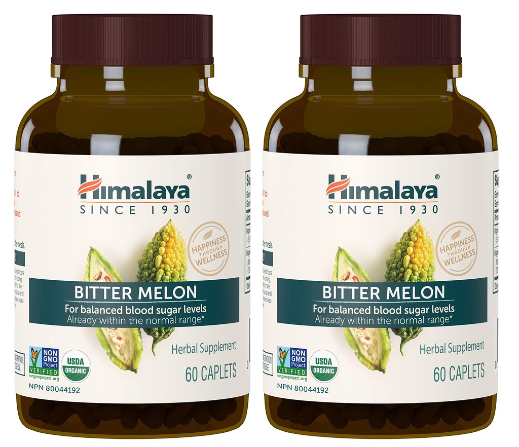 Himalaya Organic Bitter Melon - Herbal Glucose Metabolism Support - USDA Organic, Non-GMO, Vegan, Gluten Free, Additive Free, 660 mg, 60 Caplets (Pack of 2)