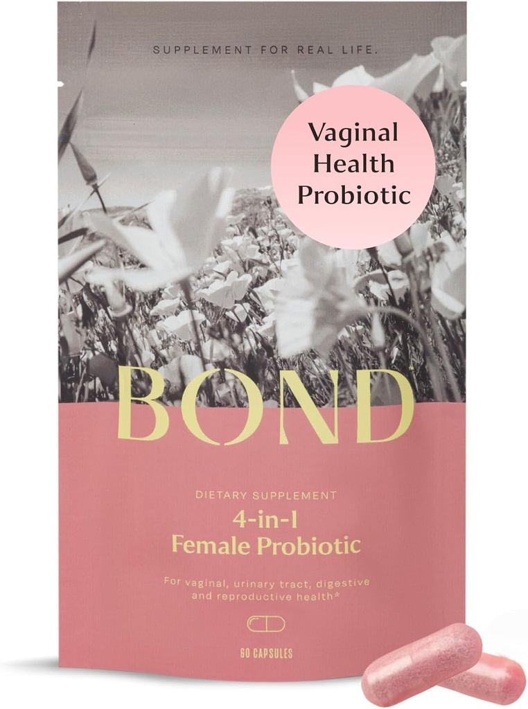 BOND 4- in1 Vaginalis probiotikumok Nők részére Vaginalis Flora, Odor Control, Élesztő és pH egyensúly Nők - Napi Lactobacillus Formula (5 milliárd CFU), Prebiotics & Cranberry, 60 kapszula (2 / nap)