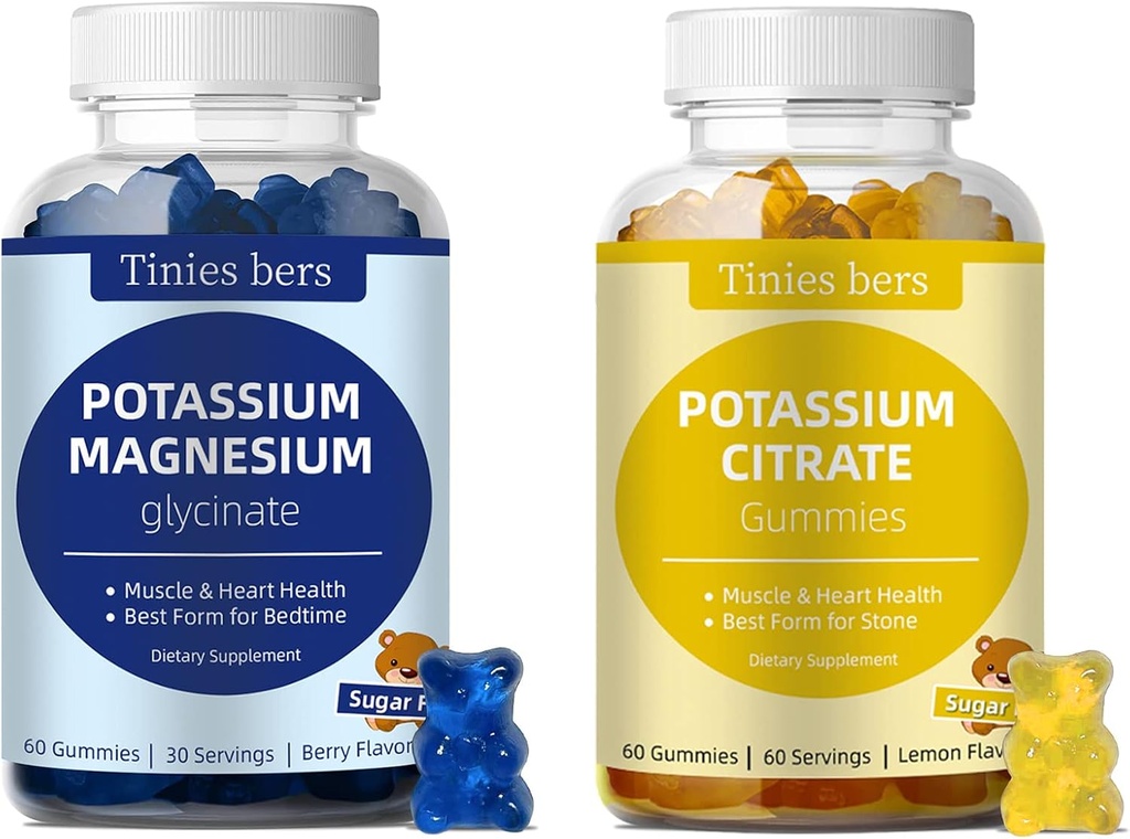 Citrato de potasio Gummies e magnesio de potasio Glycinato para adultos e nenos, Gummies libres de azucre