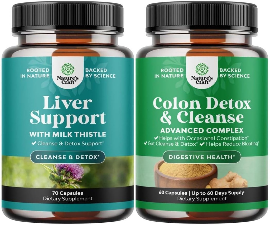 Bundle de ficat Cleanse Detox & Reparații Complex și Colon Cleanser & Detoxifiere - Herbal Liver Supplement with Silymarin Milk - Lactobacillus Acidophilus Probiotic Supliment Body Cleanse