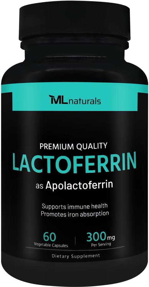ML Naturals Lactoferrin 300 מ"ג 60 קפסולות ירקות לתמוך מערכת החיסון בריאה ו- Iron Absorption, NSF-Certified & cGMP-Compliant
