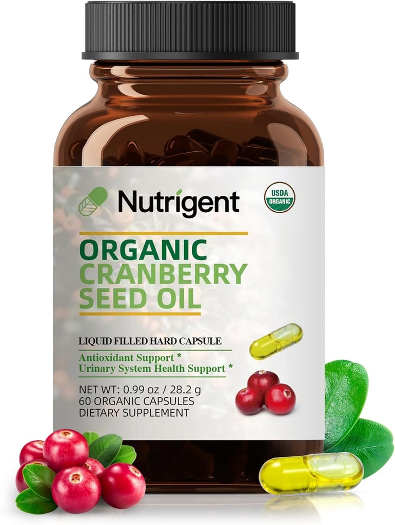 USDA Organic 100% Pure Cranberry Seed Oil 940 mg, Rastlinske Omega 3-6-9 Maščobne kisline, Tekoče organske kapsule, Zdravje sečil in zdravje kože Podpora, 60 Kapsule