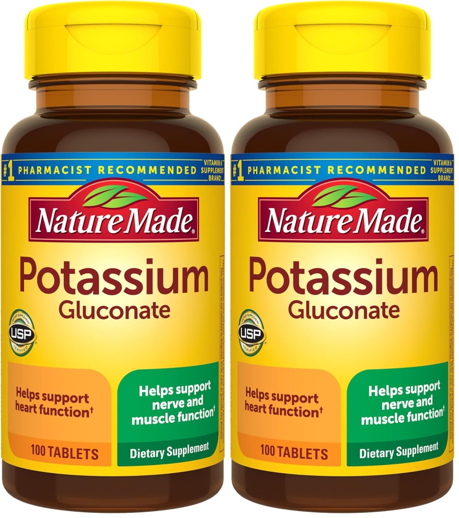 Nature Made Potassium Gluconate 550 mg, Dietary Supplement for Heart Health Support, 100 Tablets, 100 Day Supply (Pack of 2)