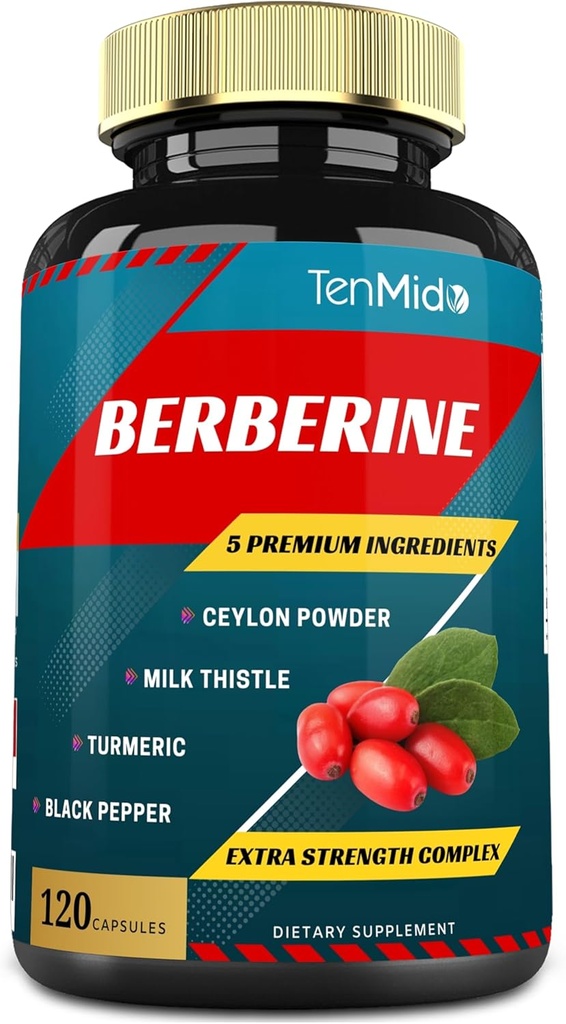 Berberine Extract Cápsulas, Fornecimento de 4 Meses e Ceilão, Cardo de Leite, Açafrão, Pimenta Preta