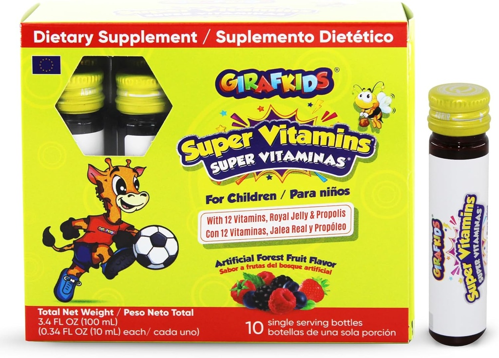 GirafKids Super Vitamíny pre deti Vek 4+ 10 Slúžiť fľaše Tekuté Multivitamíny pre imunitnú podporu a energiu 