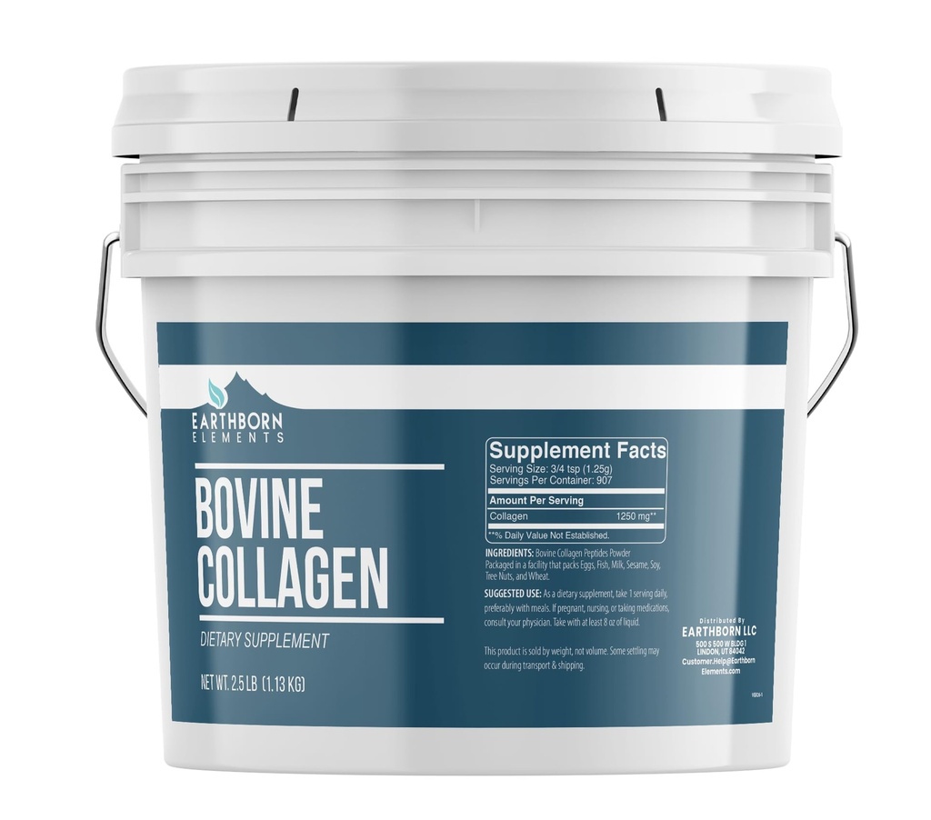 Earthborn Elements Bovine Collagen Peptides Powder 1 Gallon Bucket, Pure & Undiluted, Dietary Supplement (2.5 Pound)