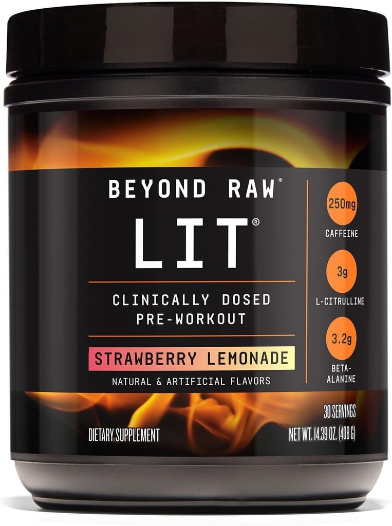 Ud over rå LIT Pre- workout - Jordbær Lemonade (30 Servere)