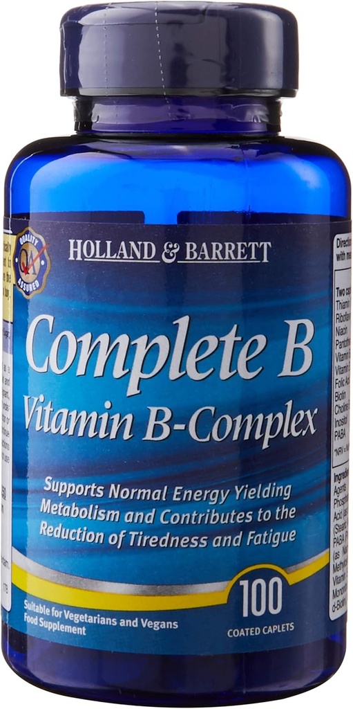 Completo B Vitamina B-Complex 100 Tapones coados fáciles de absorber