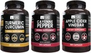 PURE ORIGINAL INGREDIENTS Cayenne Pepper, Turmeric Curcumin, Apple Cider Vinegar Bundle (365 Capsules)