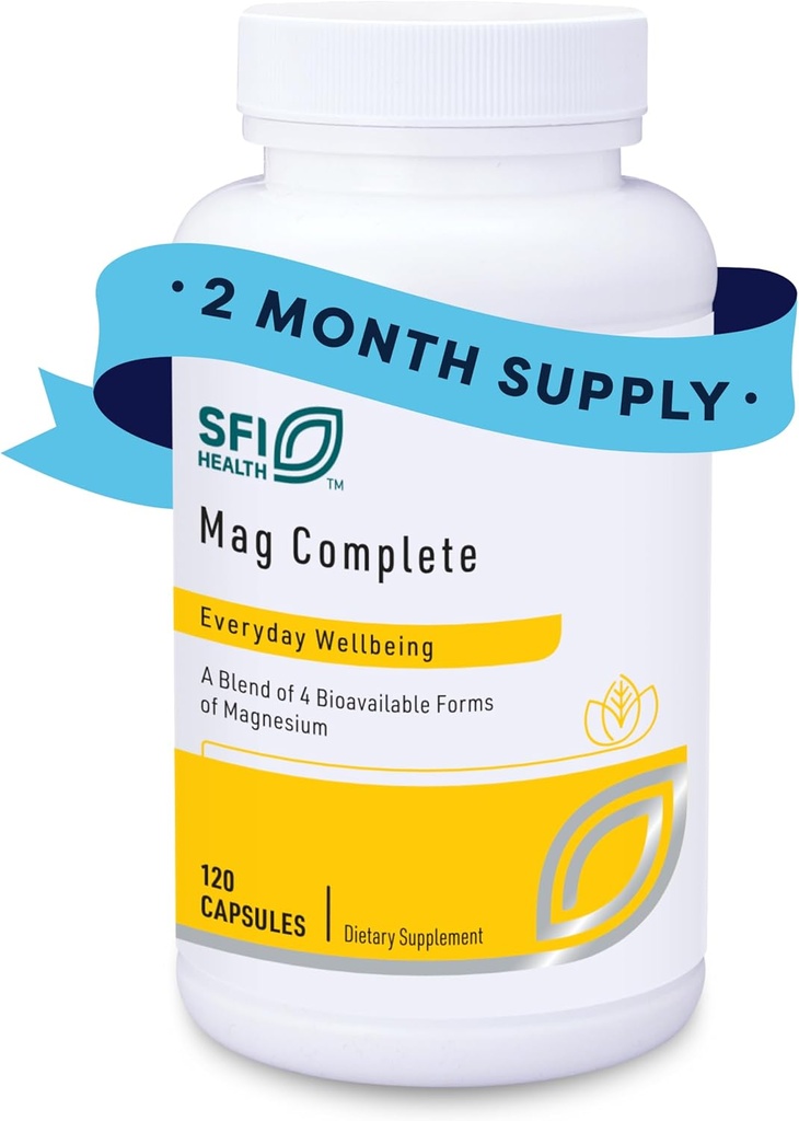 Klaire Labs SFI Health Mag Complex - Magnesium Complex Supplementary - s biodostupným Magnesium Successinate, Taurinate, Malate & Citrát - Podpora zdravého srdce, energie a nervů (120 kapslí)