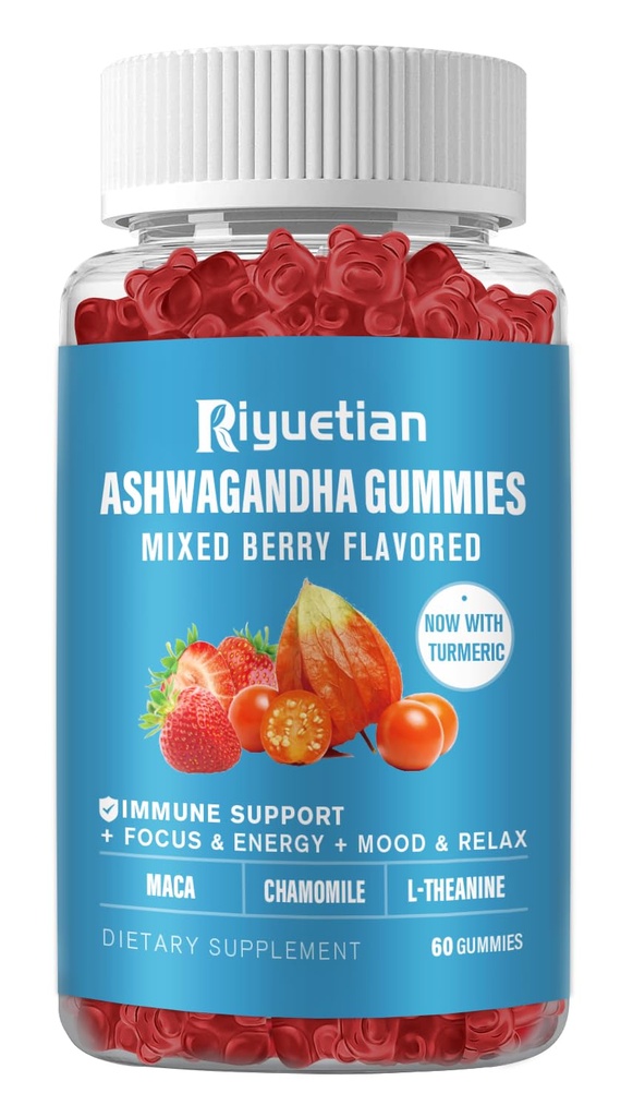 Ashwagandha Gummies - with Ashwagandha Root Extract Vitamin B12 - for Men & Women - Non GMO, Sugar Free, Vegan Aswangdha Supplement - 60 Count