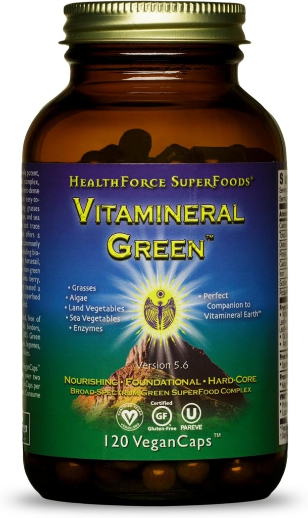 SAÚDE SUPERFOODS Vitamineral Green - Suplemento Mineral para Imune & Thyroid Support - Suplemento em pó verde com ingredientes da terra - Gluten-Free & Vegan - 120 Cápsulas